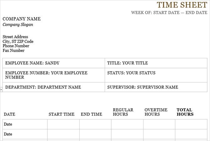 time sheet template word