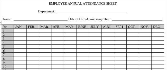 yearly attendance template word tidyform