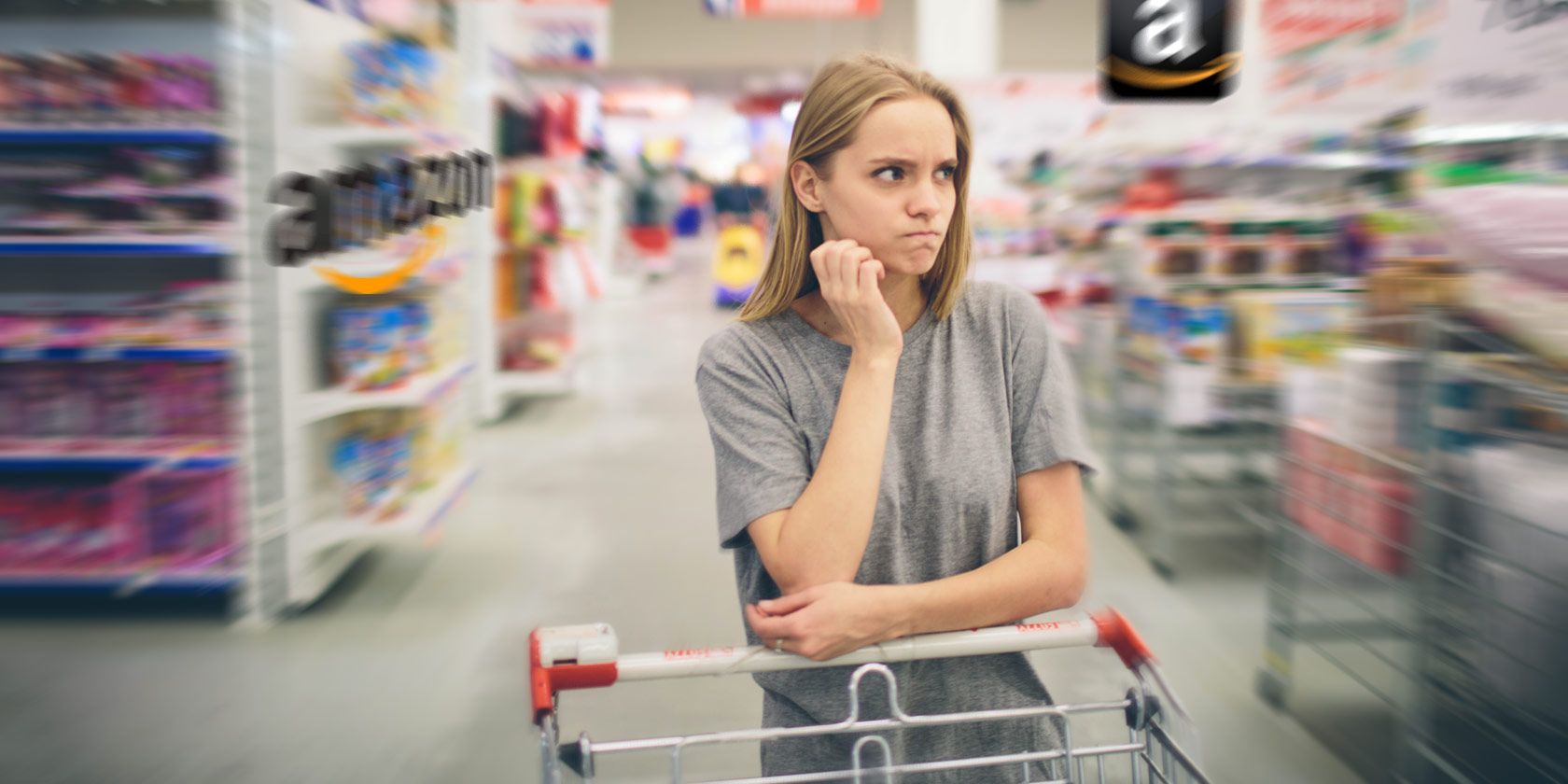 woman looking through supermarket