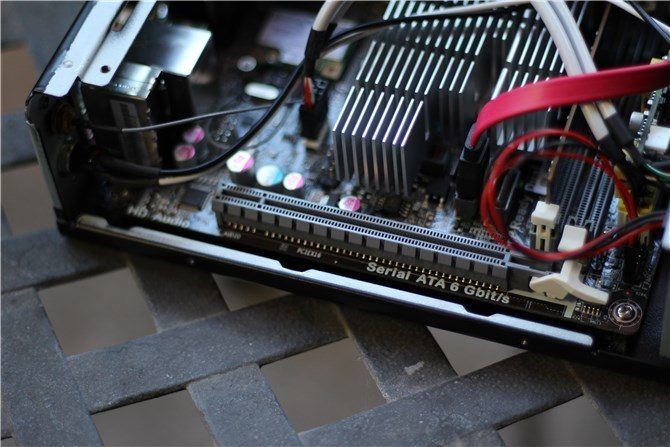 This is a photo of a PCIe x16 port on an AMD Kabini ITX motherboard.