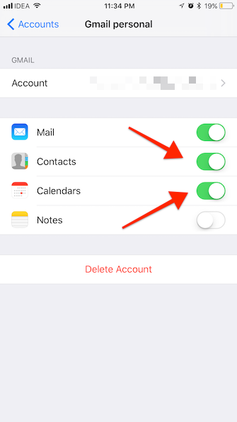 iPhone to Android contacts settings 2