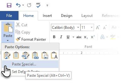 Microsoft Word Paste Special Right-Click