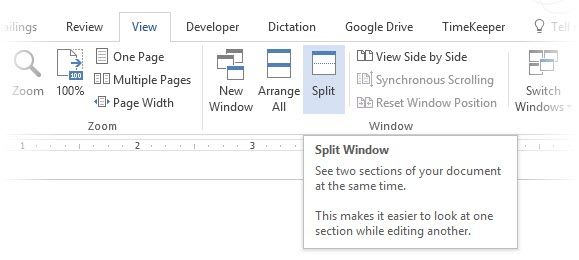 Split Windows in Microsoft Word