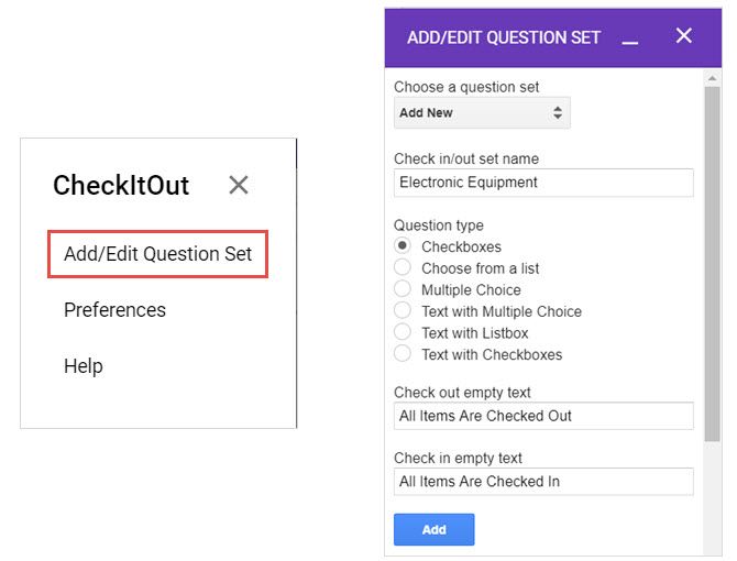 google forms checkitout add question set