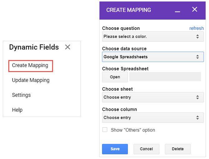 google forms dynamic fields create mapping