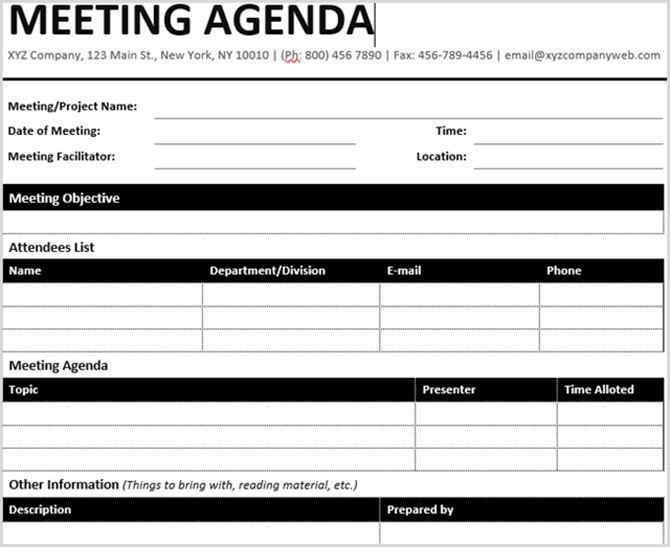 formal meeting agenda
