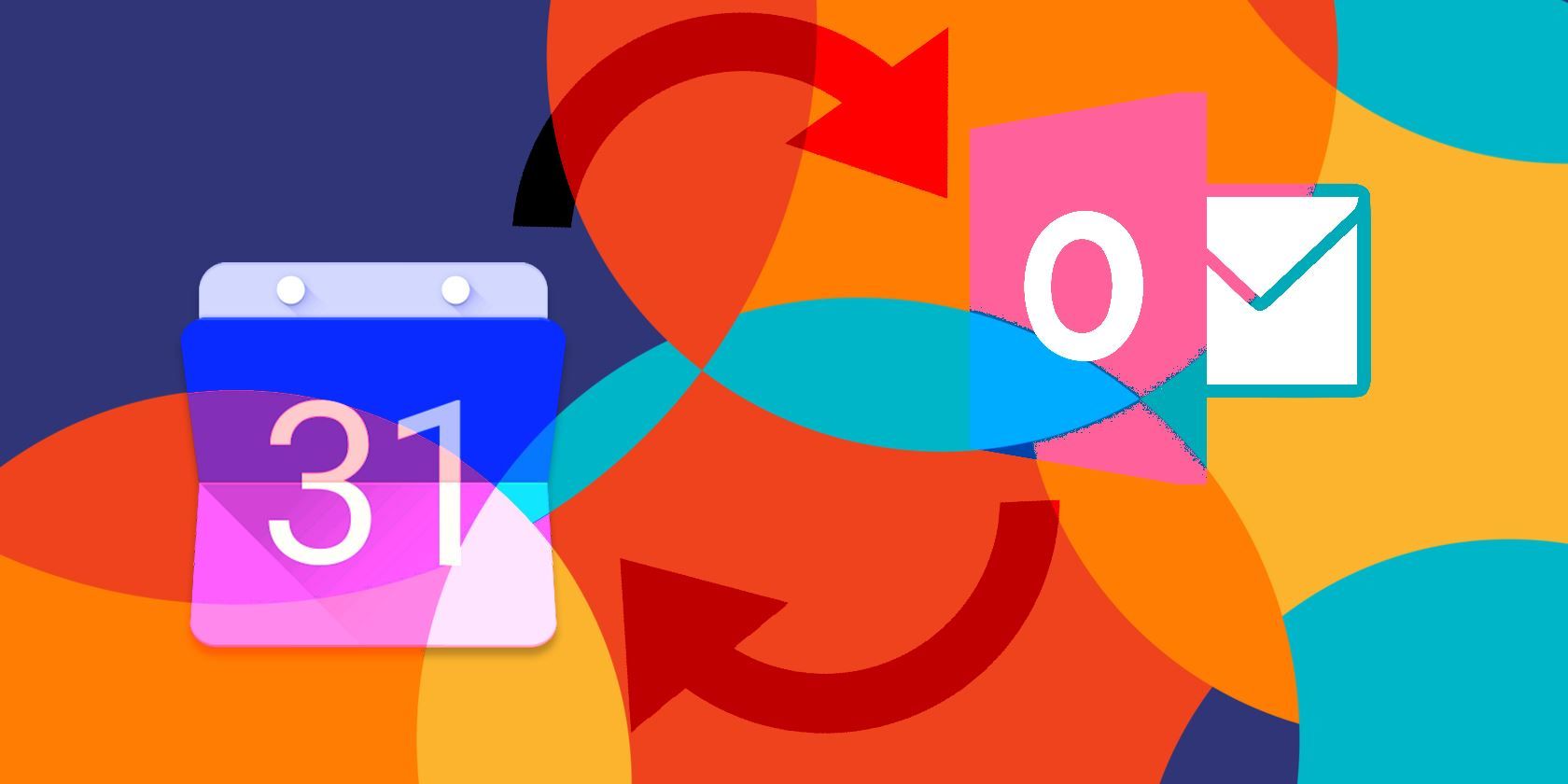 Google Calendar and Microsoft Outlook logos on a colorful background