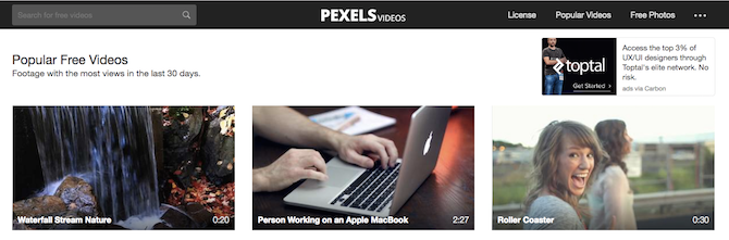 Pexels videos offering