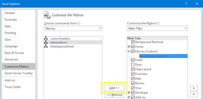 excel add macro