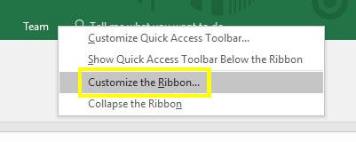 customize the ribbon excel