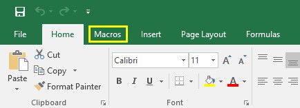 excel macros tab