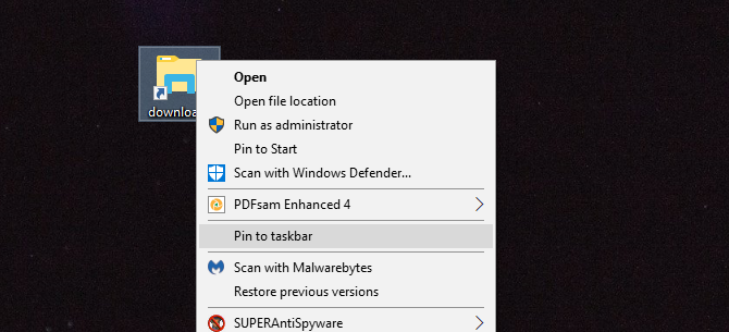 windows 10 taskbar pin folder