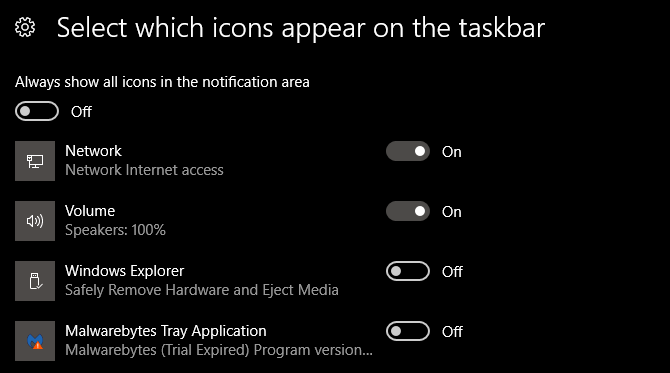 windows 10 taskbar system tray options