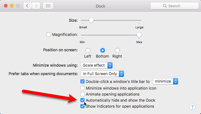 automatically hide and show dock mac