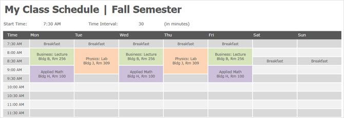 class schedule template tidy templates