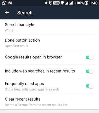 Evie Launcher Search Settings