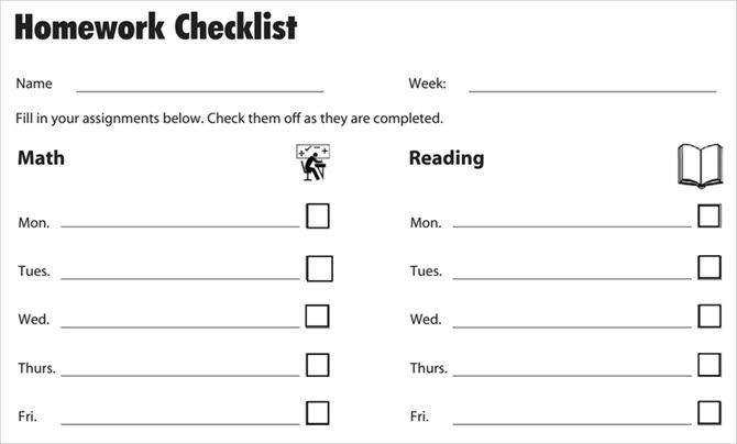 homework checklist teacher vision