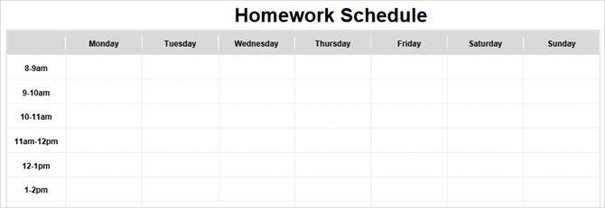 homework schedule tidyform