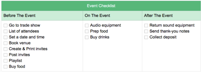 evernote event checklist