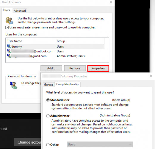 windows user accounts panel