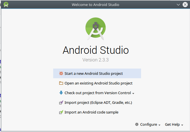 android create app androidstudio start