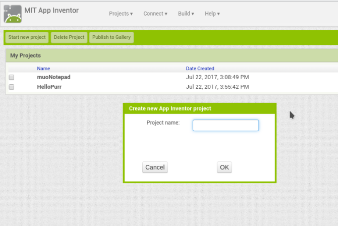 android create app appinventor newproject name
