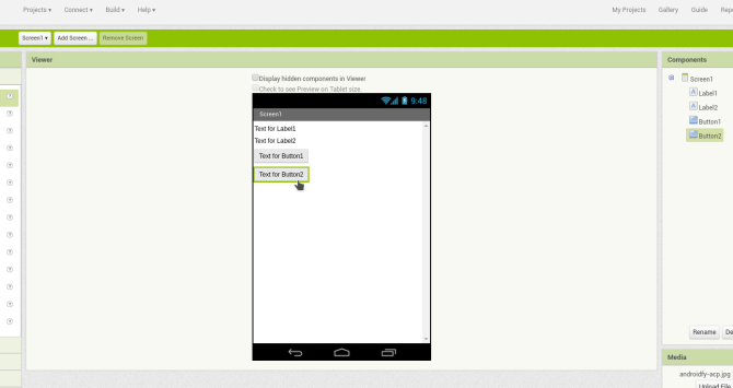 android create app appinventor screen1 widgets