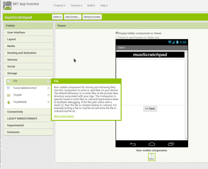 android create app appinventor screen2 storage