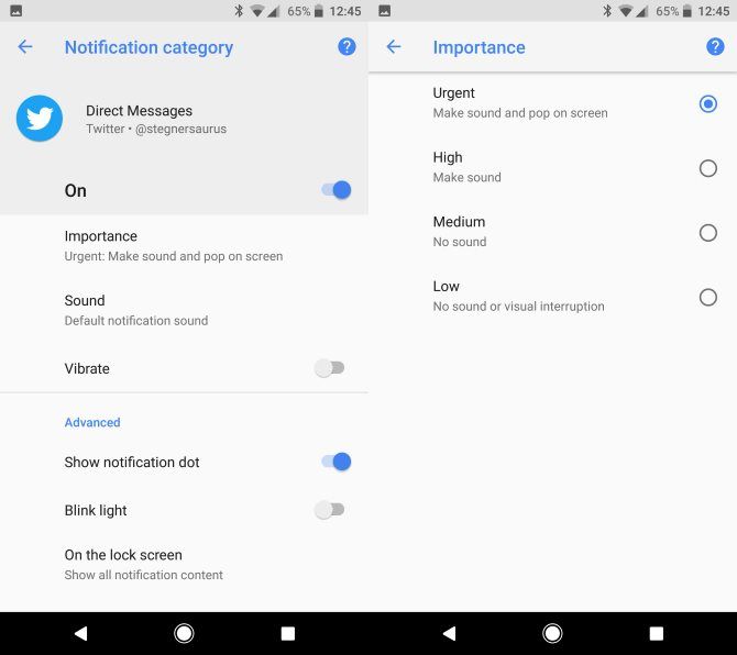 android oreo notification category options