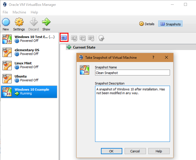virtualbox snapshot