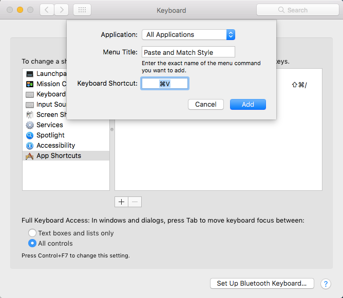 keyboard shortcut for paste plain text