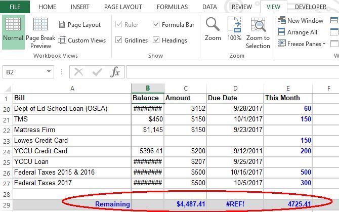Excel Formatting for Personal Finance Sheet