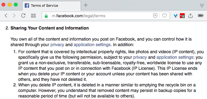 facebook terms of service copyright
