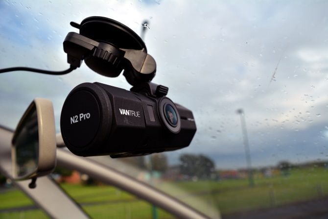 Dashcam mounted on windscreen