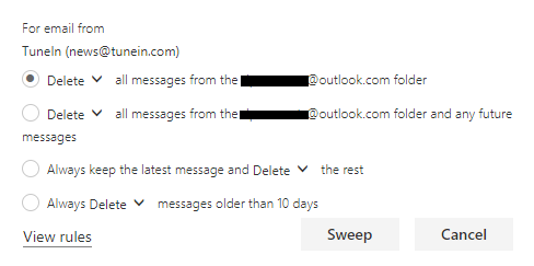outlook.com feature email sweep rule