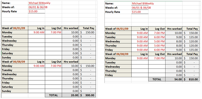 timesheet template track hours biweekly basic excel
