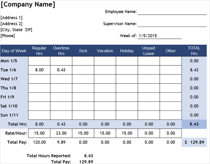 timesheet template track hours weekly excel unpaid leave