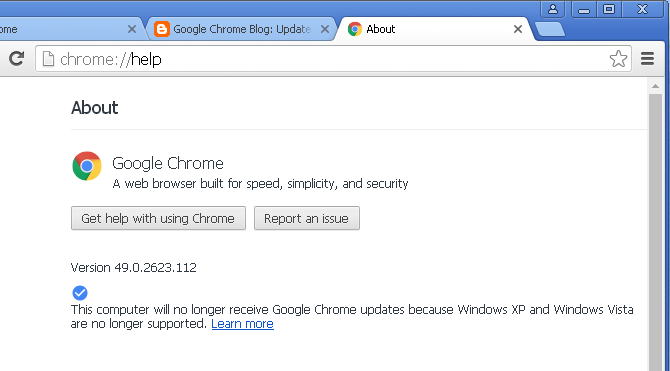 Google Chrome on Windows XP not supported