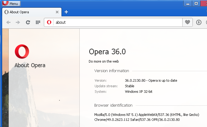 Opera running on Windows XP