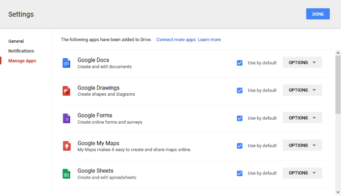 google drive manage apps