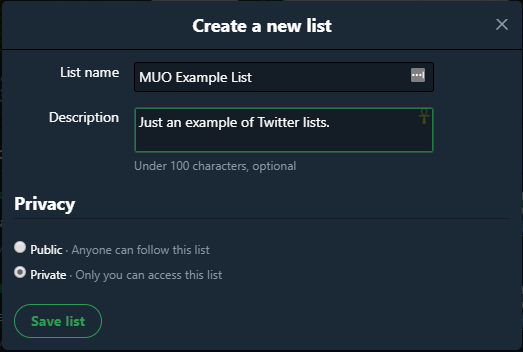 what is twitter create new list
