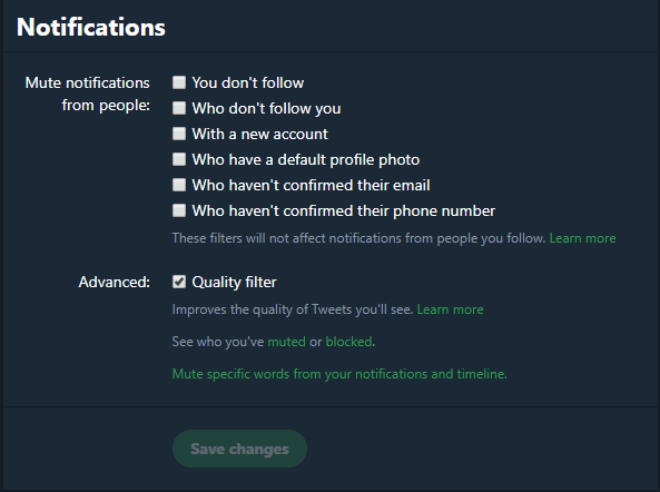 what is twitter notification options