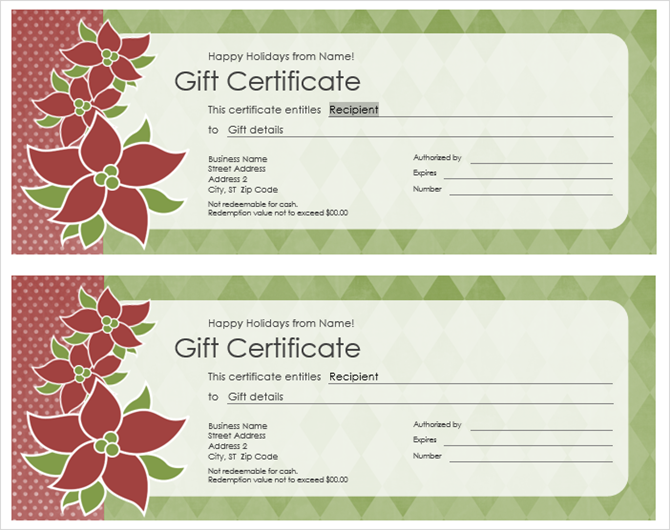 gift certificate templates microsoft office poinsettia