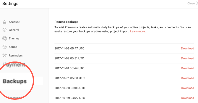 missed todoist features backups