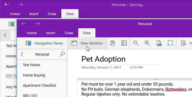 using multiple onenote windows