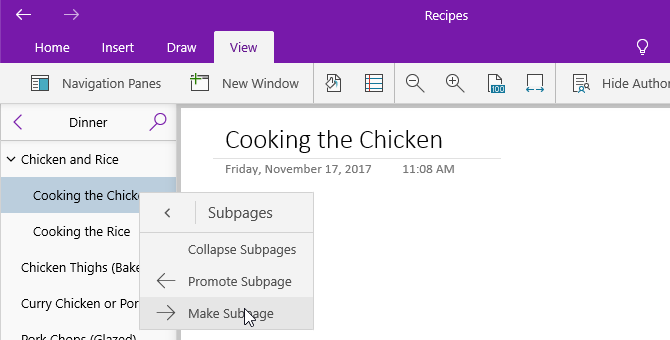 اضافه کردن صفحات فرعی در Onenote