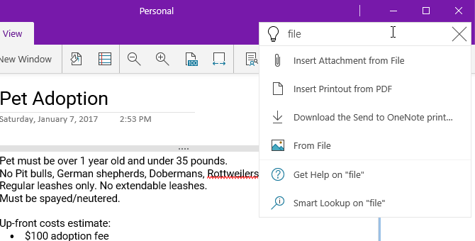 using tell me in onenote