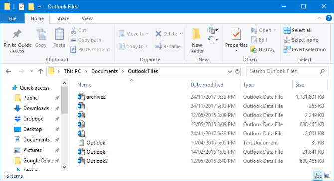 how to back up outlook email with windows 10 file history