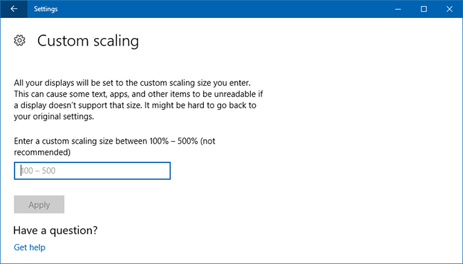 Windows 10 Custom Scaling for Fonts