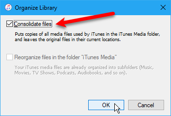 iTunes consolidate files